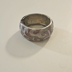 Vintage Silver Tone Engraved Enamel Wide Cuff Clamper Bracelet.